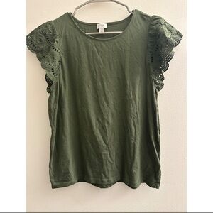 J. Crew Forest Green Eyelet Sleeve Tee